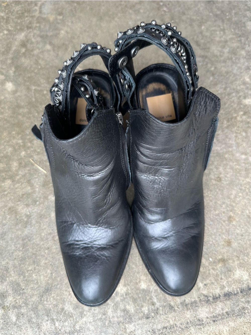 Dolce Vita Black Leather Studded Wrap Ankle Booties